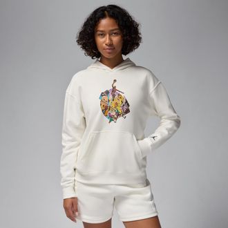 Nike Jordan Womens Jordan Brooklyn Fleece Graphic Pullover Hoodie in White | HQ5190-133