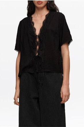 Bimba & Lola Lace-up Shirt With Lace in Black at Nordstrom, Size Xx-Small Eu