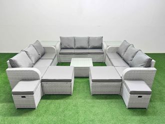 Fimous 13 Seater Outdoor Garden Furniture Set PE Rattan Lounge Sofa Set in Light Grey