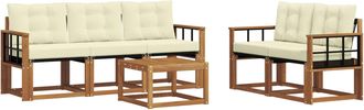 vidaXL Conjunto De Sof&aacute;s De Exterior 6 Uds. Natural Y Crema Vidaxl