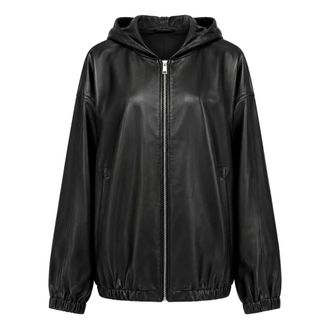 Arma Jassen, Dames, Zwart, S, Leer, Hooded Zip-Up Jacket
