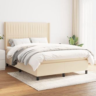 vidaXL Cama Box Spring Con Colch&oacute;n Tela Color Crema 140x190 Cm Vidaxl