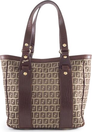 Fendi Beige Canvas Leather Tote Bag (Pre-Owned)