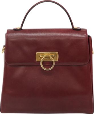 Ferragamo Gancini Burgundy Leather Handbag (Pre-Owned)