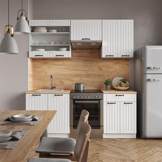 Vicco Mueble De Cocina Fame-line, Casa De Campo Blanca/blanca, 200 Cm Sin Encimera