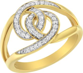 House of Brilliance 14K Yellow Gold Plated.925 Sterling Silver 1/4 Cttw Diamond Interlocking Loop Open Shank Bypass Ring