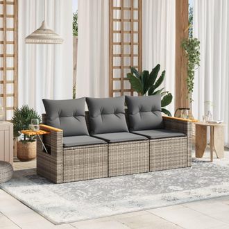 vidaXL Set De Sof&aacute; De Jard&iacute;n 3 Pzas Y Cojines Rat&aacute;n Sint&eacute;tico Gris Vidaxl
