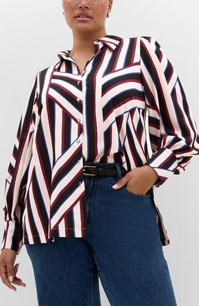 City Chic Haylee Striped Button Front Shirt in Timeless Stripe at Nordstrom, Size 20W