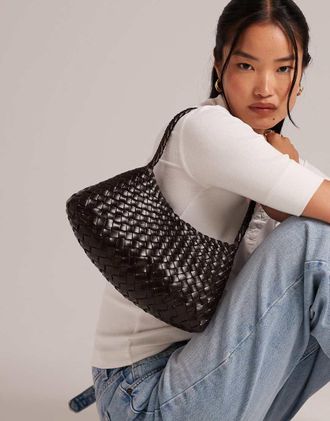 Dragon Diffusion Rosanna - Borsa da spalla in pelle intrecciata marrone scuro