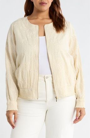 Liverpool L.A. Floral Appliqu&eacute; Cotton Jacket in Pale Sand Stripe at Nordstrom, Size 2 X