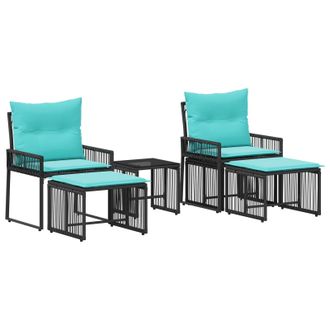 vidaXL Juego De Muebles De Exterior Con Coj&iacute;n 11 Pcs Negro Y Turquesa Vidaxl
