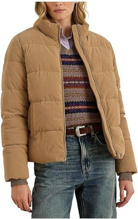 Lauren Ralph Lauren Corduroy Puffer Womens Jacket Camel : MD, Polyester