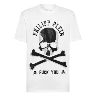 Philipp Plein Tops, Heren, Wit, 4Xl, Katoen, T-Shirt Ronde Hals Skull & Bones