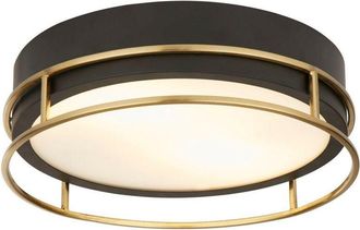 Searchlight Searchlight - Phoenix 2 Light Flush Black, Brass, Frosted Glass