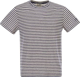 MC2 Saint Barth Striped T Shirt In Linen And Cotton Blend