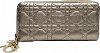Dior Champagne Gold Leather Long Wallet (Bi-Fold) (Pre-Owned)