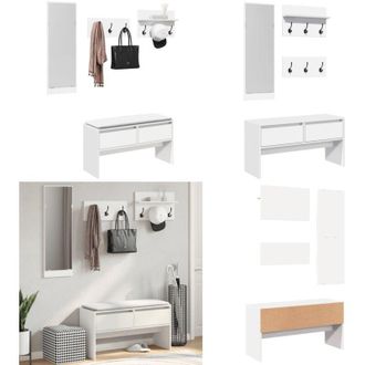 vidaXL Set Mobili da Ingresso 4 pz Bianco in Legno Multistrato - Set da ingresso - Panca da ingresso