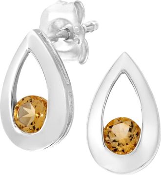 Jewelco London 9ct White Gold Round 1/4ct Citrine Teardrop Drop Earrings - PE0AXL1804WCT