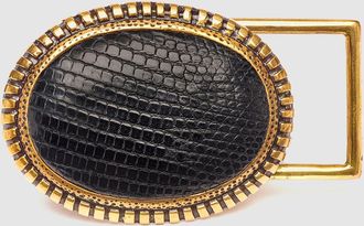 CLARIS VIROT Boucle de Ceinture Baby Dallas Lézard Noir Doré