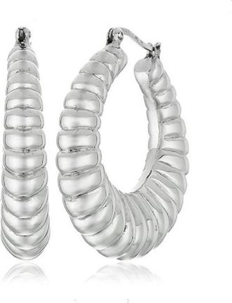 MAX + STONE Sterling Silver Large Textured Hoop Earrings