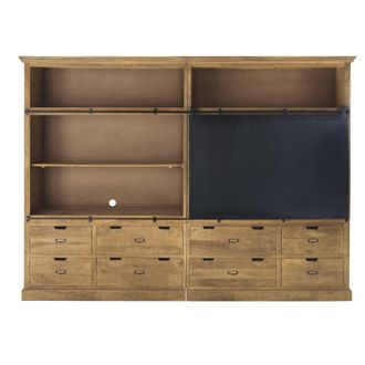 Maisons du monde Biblioteca-mueble de TV de metal negro con 8 cajones y 1 puerta corredera