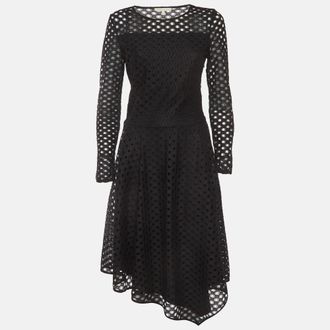 Maje Black Eyelet Lace Fit And Flare Midi Dress
