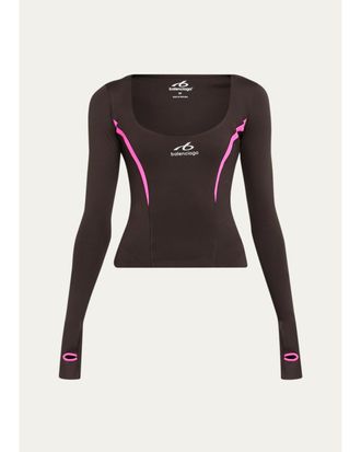 Balenciaga Scoop-Neck Cut Long-Sleeve Activewear Top