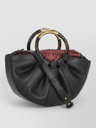 Coccinelle leather bucket bag pleated tortoiseshell handles