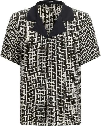 Balmain Monogram-print Pyjama Shirt - Heren - Korte mouwen Overhemden - Veelkleurig - S - Overhemden