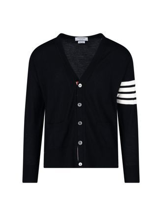 Thom Browne V-Neck Cardigan With Iconic Stripe Detail And Grosgrain Tab