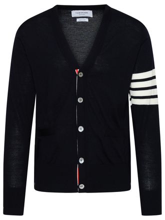 Thom Browne Cardigan In Navy Virgin Wool