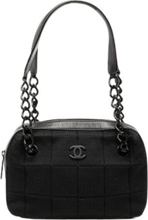Chanel Pre-owned Quilted Cotton Shoulder Bag - Dames - Vintage Schoudertas - Zwart - ONE Size - Katoen - Vintage