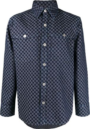 Balmain monogram-jacquard denim shirt - men - Cotton - 50 - Blue