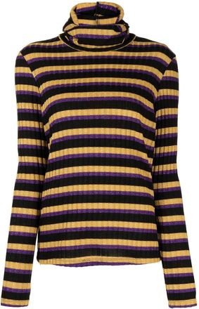 Anna Sui striped roll-neck jumper - women - Acrylic/Metallic Fibre - S - Yellow