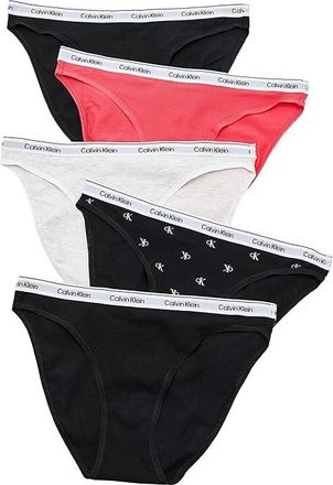 Calvin Klein Underwear Icon Logo Bikini 5-Pack Womens Underwear Black/Black/Snow Heather/Punch Pink/Diamond Lo : MD (US 8-10)