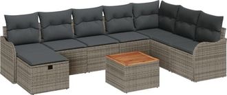 vidaXL Garden Sofa Set with Cushion 9 pcs Grey Poly rattan Vidaxl