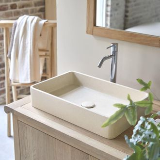 Tikamoon Lavabo rectangular de terrazo color crema an. 50.5 cm