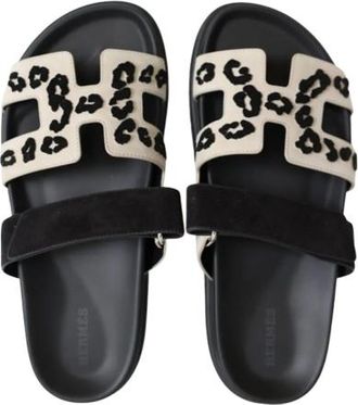 Hermès Leopard Print Chypre Sandals Size 40