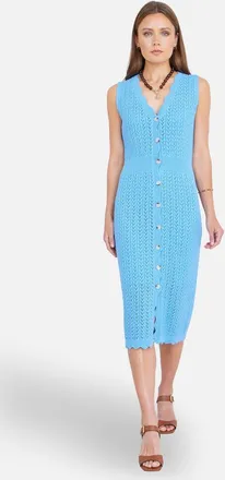 Yumi Cotton Scallop Crochet Knitted Dress in Blue at Nordstrom, Size Medium