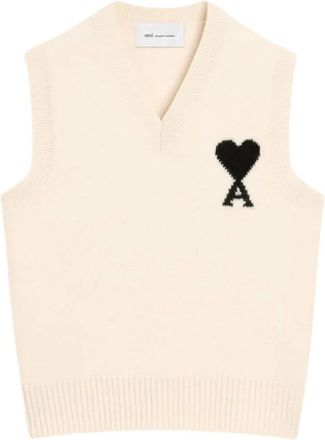 Ami Ami de Coeur Mouwenloze Trui - Heren - Spencers - Beige - S - Katoen - Truien & Vesten
