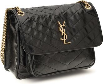 Saint Laurent Womens Niki Shoulder Bag Nero Calf Leather Bos Taurus