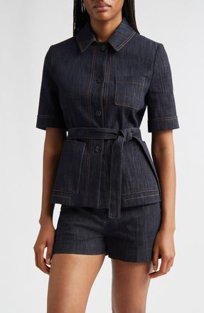 Eleventy Belted Denim Jacket in Blue at Nordstrom, Size 10 Us