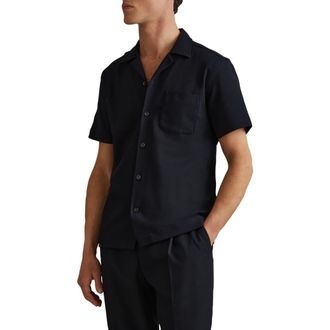 Reiss Nitus Herringbone Camp Shirt in Navy at Nordstrom Rack, Size Small