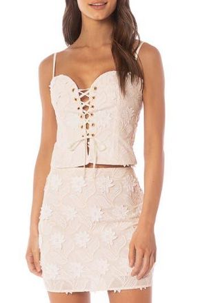 Maaji Frosted Lace Appliqu&eacute; Crop Cotton Blend Cover-Up Top in White at Nordstrom Rack, Size Large