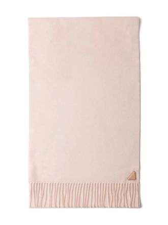 Prada triangle-logo fringed scarf - women - Silk/Cashmere - One Size - Pink