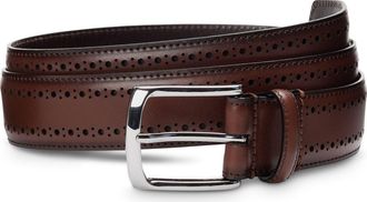 Allen Edmonds Manistee Brogued Leather Belt in Dk Chili Burnished at Nordstrom, Size 36