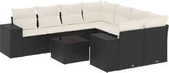 vidaXL Set De Sof&aacute;s De Jard&iacute;n 8 Piezas Y Cojines Rat&aacute;n Sint&eacute;tico Negro Vidaxl