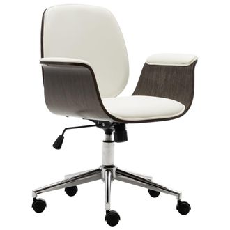 vidaXL Madera Curva De Silla De Oficina Y Cuero Artificial Blanco