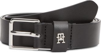 Tommy Hilfiger Lederg&uuml;rtel TOMMY HILFIGER SQUARE 2.5 cm breit SILVER, Damen, Gr. 100, schwarz, Web, Rindsleder, unifarben, G&uuml;rtel Lederg&uuml;rtel, Gr&ouml;ssenverstellbar dur