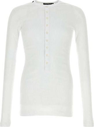 Dolce & Gabbana Lange mouwen Henley T-shirt - Heren - Longsleeves - Wit - 3XL - Tops